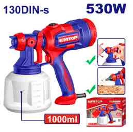 530W Electric Spray Gun 220-240V 1000ml Cup 130DIN-s Viscosity 410ml/min Paint 950ml/min Water Adjustable Jet Dust Blower Nozzle Viscosity Cup Cleaning Needle